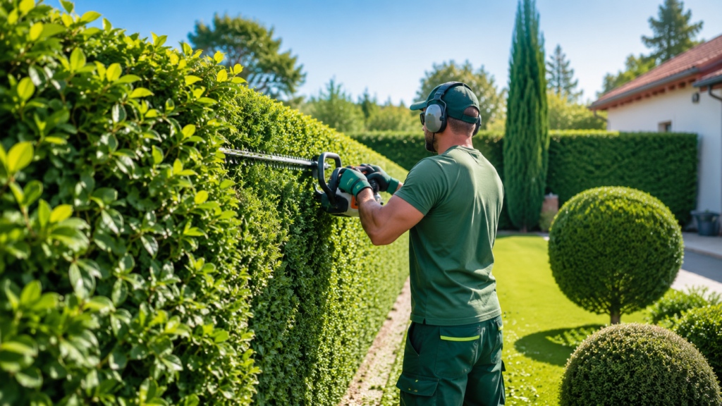 Haie taillée dans un jardin entretenu par Natur’Alizée